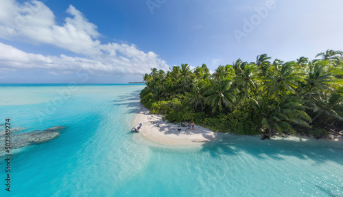 Panoramic aerial view of Marlon Brando Tetiaroa atoll, French Polynesia. photo