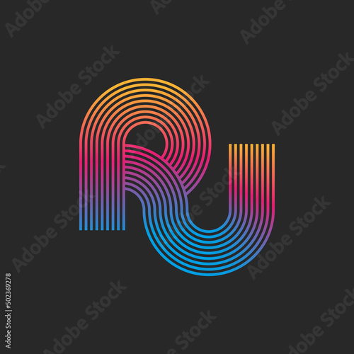 Combination letters PU or UP logo monogram creative offset lines linear design, linked two overlapping letters P and U trendy colorful gradient.