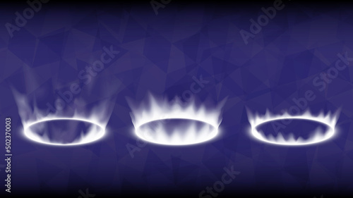 Sci-fi white ray stage collection in glowing HUD. Hologram portal swirl light of science futuristic. Circle teleport podium. GUI, UI virtual reality users. Magic cyberpunk warp gate in game fantasy