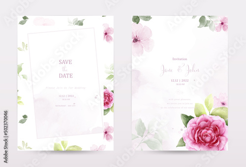 Obraz na plátně Rose watercolor invitation template cards of pink color collection