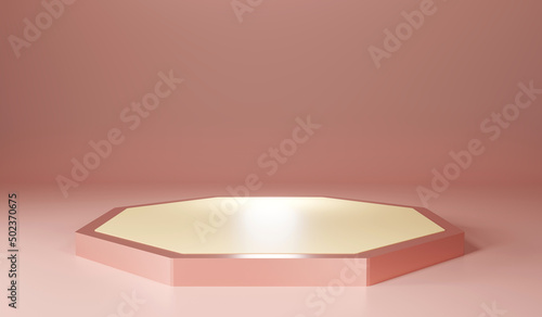 Fototapeta Naklejka Na Ścianę i Meble -  Premium pedestal or pink round pedestal on luxury minimal screen in Studio. Mockup for Product Presentation Brand design, cosmetics, 3D empty pedestals, product banners. 3D render illustration