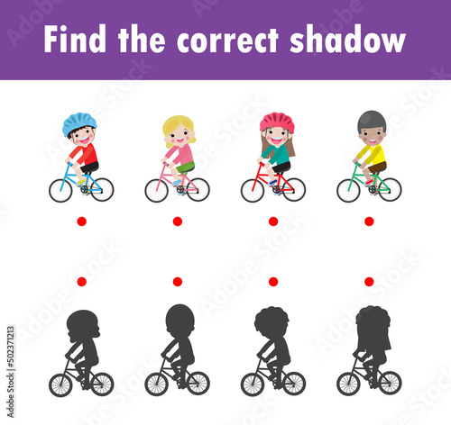 Find the correct shadow. Educational game for children, Shadow Matching Game for kids, Visual game for kid. Connect the dots picture ,Education Vector Illustration.