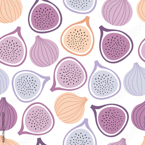 Seamless pattern with delicious figs. Fruit print in pastel colors. Vector illustration