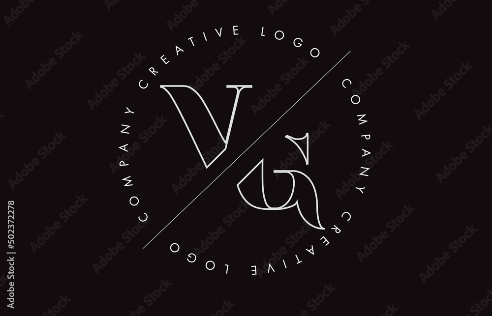 White Outline VG v g letter logo with cut and intersected design and round frame on a black background. White Outline VG v g letter logo with cut and intersected design and round frame on a black background.