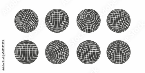 Globe. Grid Spheres. Disco ball Vector icon. Vector Template Design. Earth Latitude Longitude Line Grid. Spherical Grid Globe Shapes. Brutalism. y2k