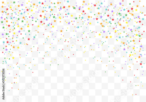 Festive colorful star confetti. Rainbow stars on transparent background. Vector illustration.