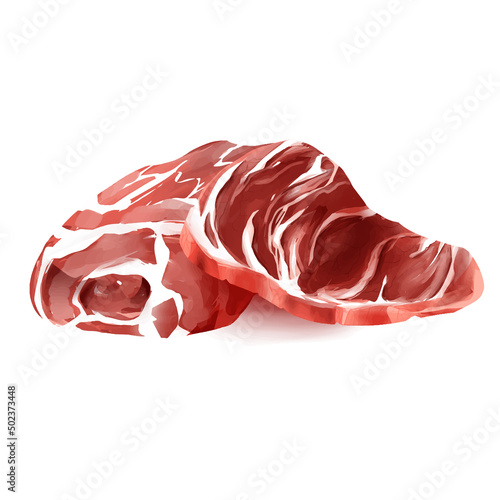 Raw meat sliced watercolor eps vector illustration on white