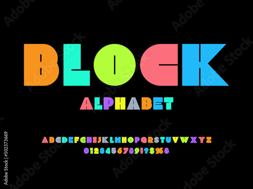 Vector of modern bold alphabet design with uppercase, numbers and symbols
