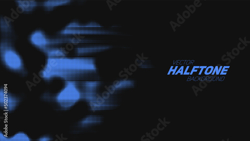 Abstract vector torn blue halftone background. Scrathed dotted texture element.