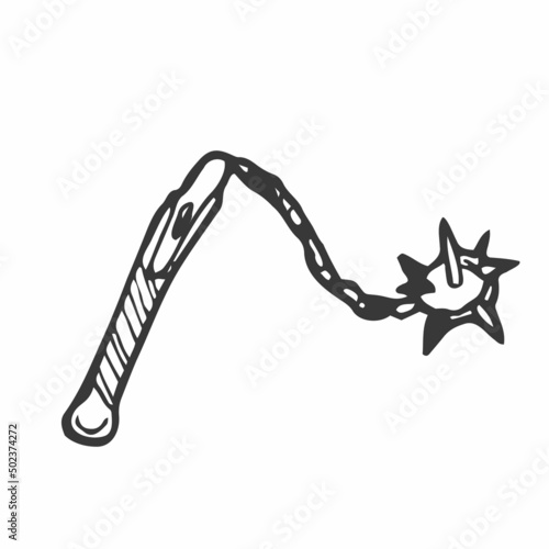 Flail Weapon Icon Silhouette Illustration. Medieval Vector Graphic Pictogram Symbol Clip Art. Doodle Sketch Black Sign.