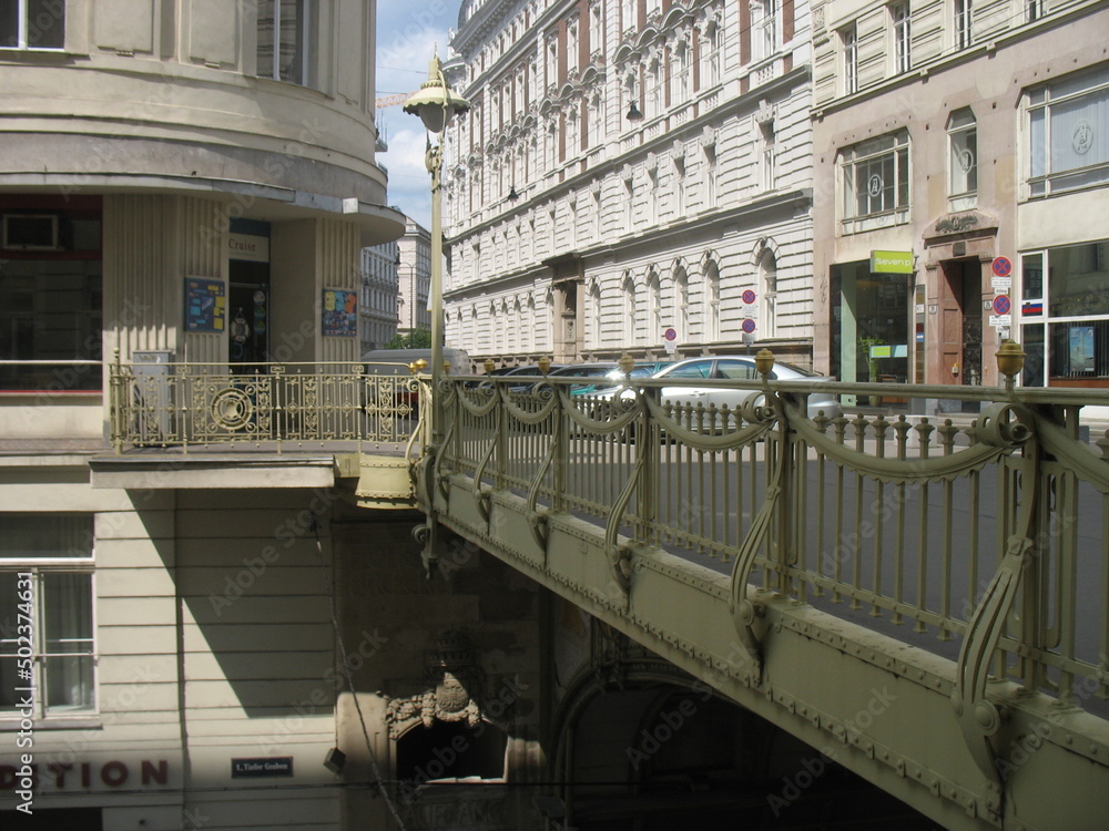 City bridge overpass at the level of the second floor on Vienna street in summer