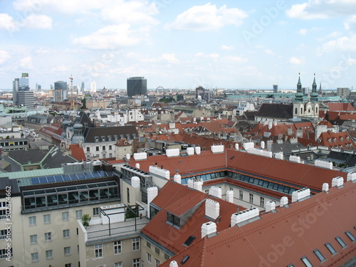 Cityscape from the observation deck to the roofs and cathedrals of Vienna