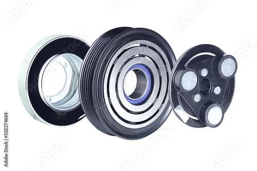 pulley and clutch coil of car A/C isolate on white background