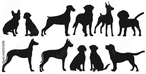 Foto dogs set silhouette, on white background, isolated, vector