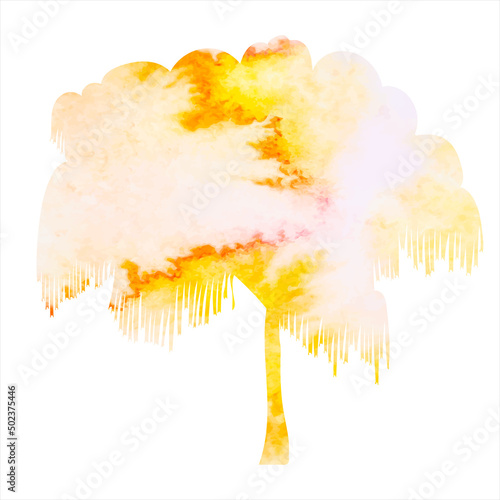 tree yellow watercolor silhouette, on white background
