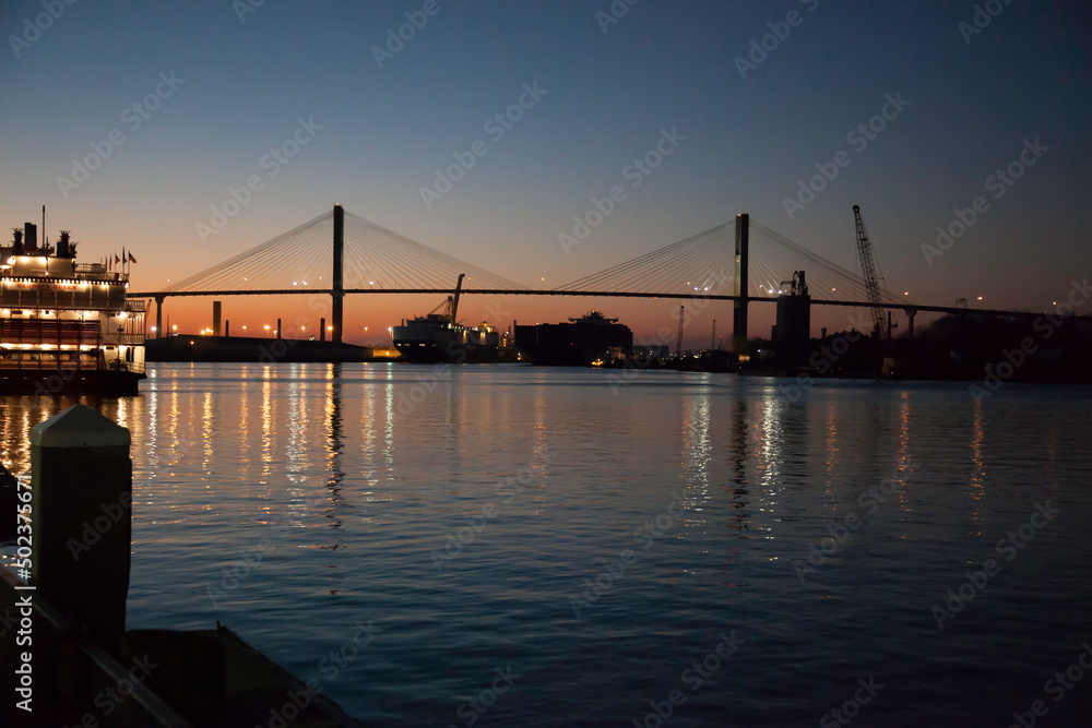 Bridge over the Savannah River at sunset