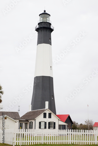 Tybee Island Lighthouse with white and black