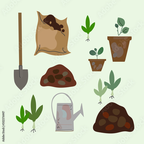 Compost pile. Organic compost theme. Set of hand drawn icons. Zero waste theme