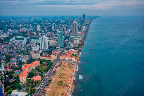 Aerial view of Colombo Skyline along the coast, Sri Lanka. photo