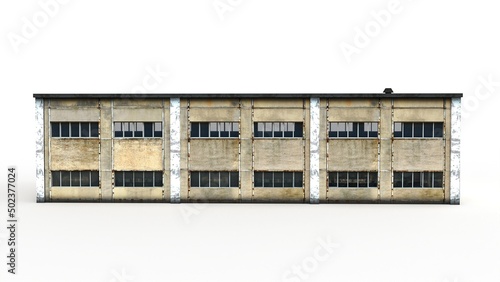 Old industrial building render on a white background. 3D rendering