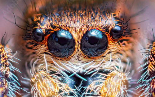 Spider portrait, jumping spider portrait - Pellenes tripunctatus photo