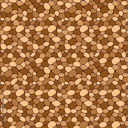 cobblestone paving seamless pattern vector illustration. Pebble repeated background. brown stone rubble template wallpaper for interior designs, landscaping, game and wall textures.
