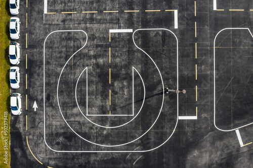Aerial view of a car circuit at Astronaut High School, Titusville, Florida, United States. photo