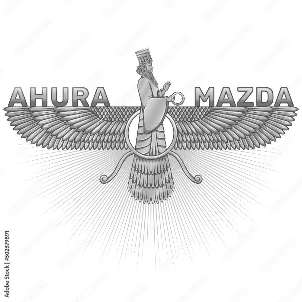 Zoroastrianism vector design, symbol of the Faravahar where it shows Ahura Mazda in silver color