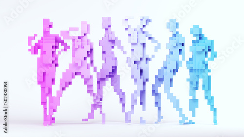 Pink Blue Cube Women Pose Trans Pride Equality Sex Gender LGBTQ Group Pixel Voxels Block with White Background 3d illustration render