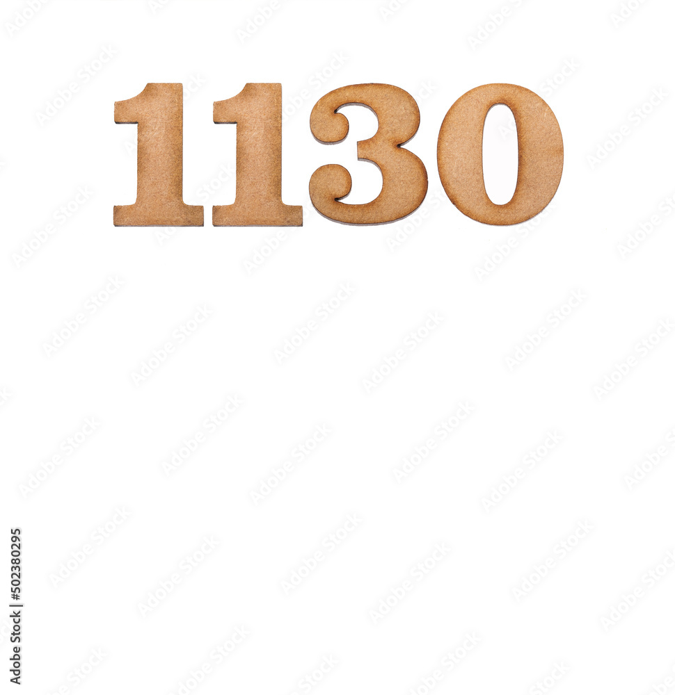 Number 1130 in wood, isolated on white background Number 1130 in wood, isolated on white background