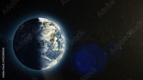 Fototapeta Naklejka Na Ścianę i Meble -  Planet earth with sunrise in space, Rising Sun over Earth. Earth planet