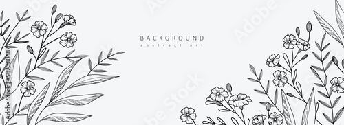 Luxury botanical background with trendy wildflowers and minimalist flowers for wall decoration or wedding. Hand drawn line herb, elegant leaves for invitation save the date card. Botanical photo
