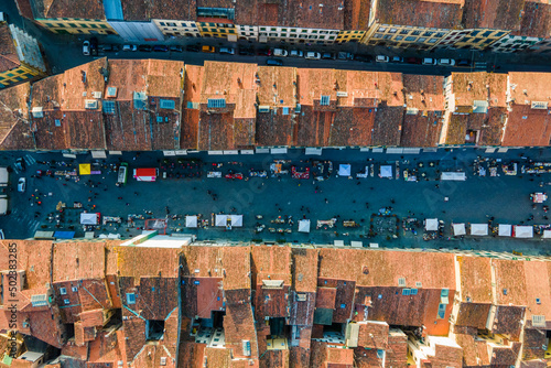 Aerial view of Pescia, a small town near Pistoia, Tuscany, Italy.