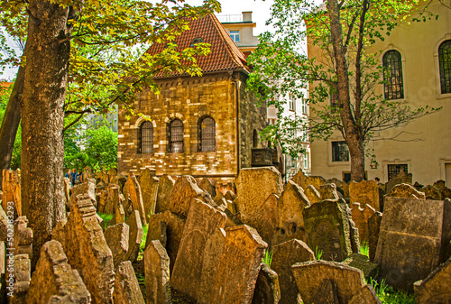 Old Jewish cemetery in the Jewish quarter of Prague,  dated by 15th century photo