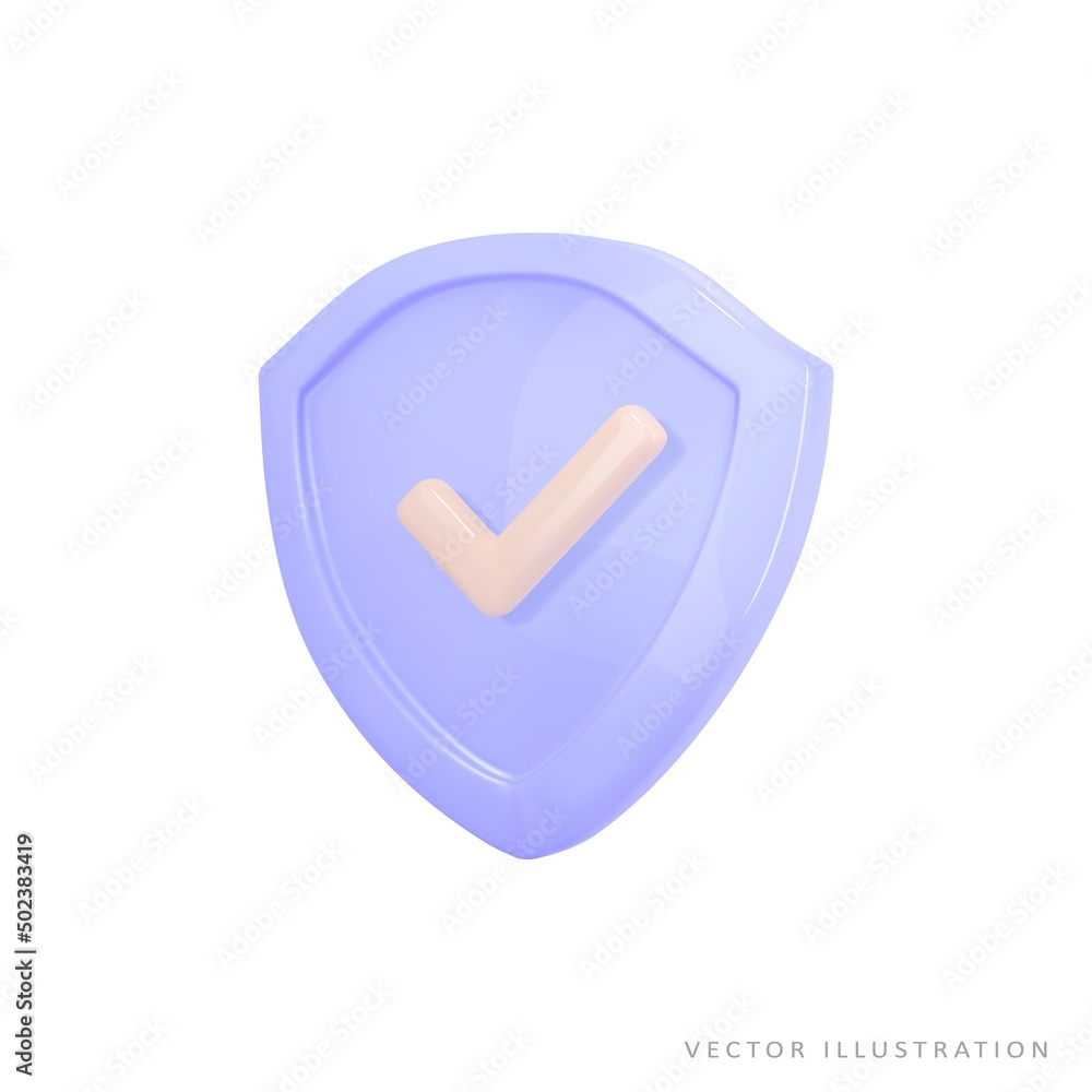 3d render secure shield and checkmark symbol icon. Concept Safety access, security guarantee, protect, safe. Realistic vector illustration 3d render secure shield and checkmark symbol icon. Concept Safety access, security guarantee, protect, safe. Realistic vector illustration