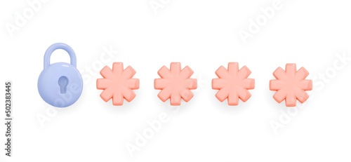 3d render locked password field icon. 2fa two steps authentication security password. Otp code, account verification, online access, secure concept. Realistic vector illustration