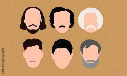 Set of famous historical faceless writers heads icons