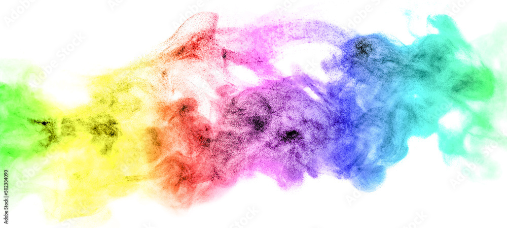 rainbow-colored dust powder explosion.	
