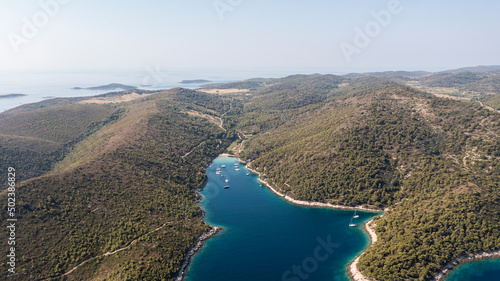 Aerial view of a beautiful bay near Stoncica coastline, Island Vis, Croatia. photo