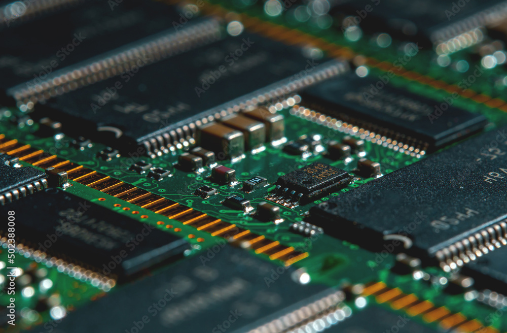 Printed circuit board with electronic components. Printed circuit board with electronic components.