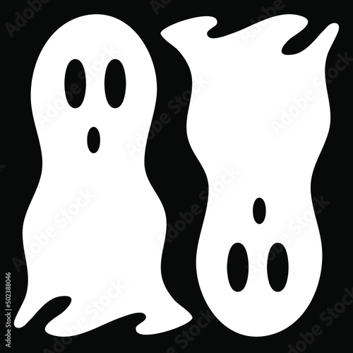 Vector of two ghost icons, one is upside down on black background