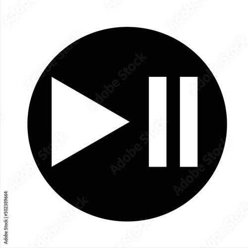Vector illustration of play and pause signs in a black circle on a white background