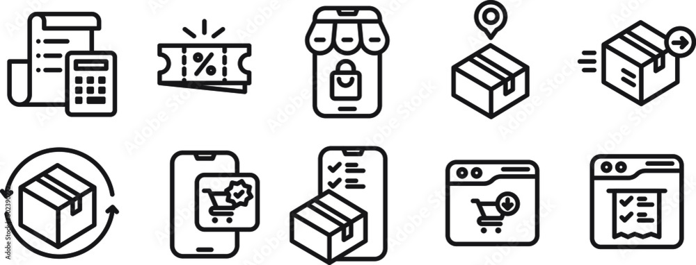 Shopping icon set. collection of web icons for online stores, such as discount, shipping, contact, payment, app store, location, shopping cart Shopping icon set. collection of web icons for online stores, such as discount, shipping, contact, payment, app store, location, shopping cart