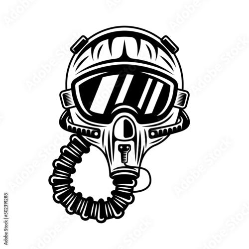 Pilot helmet vector illustration in vintage monochrome style isolate on white background