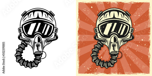 Tela Pilot helmet, airman vector illustration in two style monochrome on white and vi