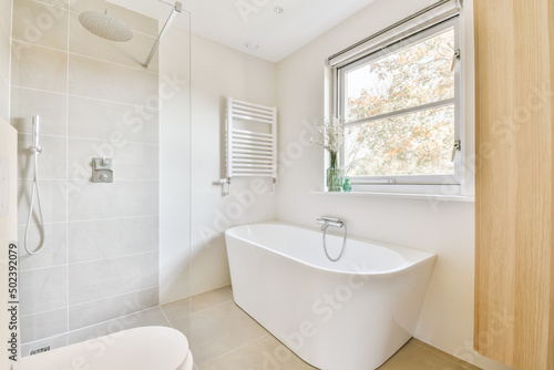 Wallpaper Mural Bathroom with shower cabin and bath Torontodigital.ca