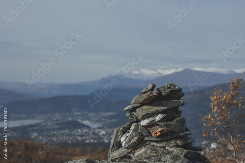 Canvas Print Close-up shot of rocks in the background of mountains in the daytime
