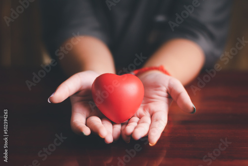 hands holding red heart  mental health and Life and health insurance concept of love valentine  world heart day  foster care  gratitude  kind  thankful  hope  all lives matter concept