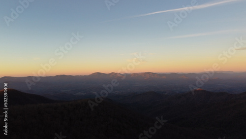 Aerial shot of the Brasstown bald mountain in Georgia during the sunset photo