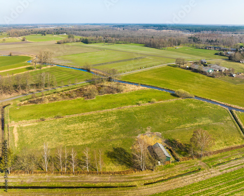 Aerial view of valley of small river Tongelreep and forest Leenderbos, Valkenswaard, Noord-Brabant, Netherlands. photo
